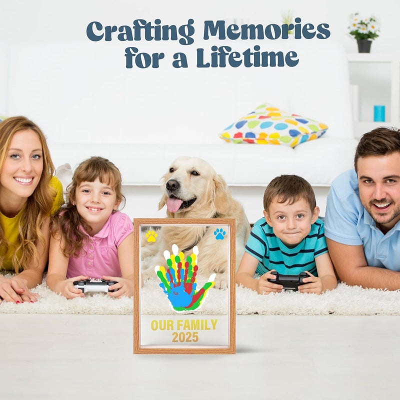 Bixinyo Family Handprint Kit - Baby Hand and Footprint Kit, Adoption Gifts, Family Gifts for New Parents, Christmas, New Mom, DIY Craft Keepsake Wooden Frame, 5 Non-Toxic Paints (Brown) - Image 2